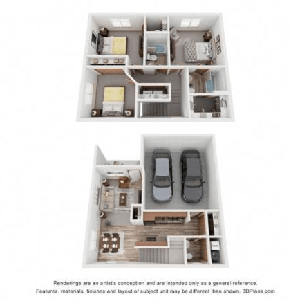 Floor plan for 3 beds, 2 baths, 1260 sqft